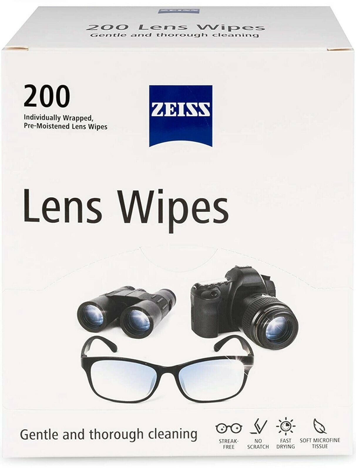 Zeiss Pre-moistened Lens Cloths Wipes 200 Ct, Glasses Camera Phone Cleaning, New